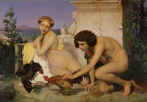 Jóvenes griegos animando a los gallos a pelear, 1846